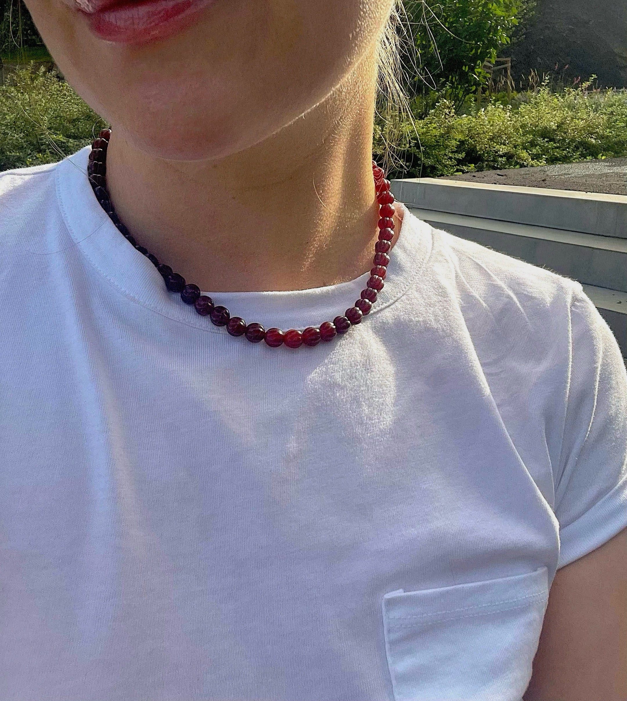 Melon Bead Necklace Dark Caramel